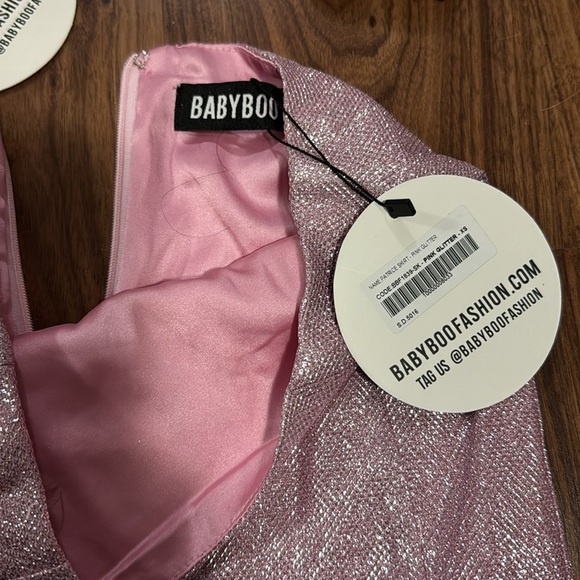 Babyboo two pink pink sparkly corset strapless top and high waisted mini skirt - Picture 2 of 3